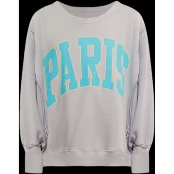 WE THE FREE Paris Graphic Sweatshirt Light Blue Distressed Medium - Picture 6 of 8